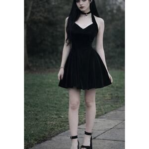 Vintage 90s Womens Party Dress Black Size 2 Halter Goth Formal Prom Whimsy USA